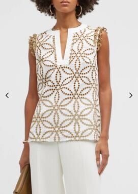 Maison Common Embroidered Linen Eyelet Cream Sleeveless Top Size 40 Beach Yacht